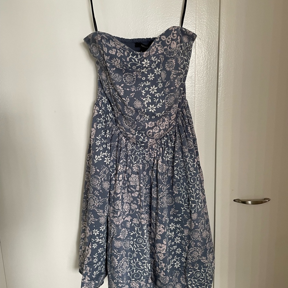 Forever 21 Blue floral strapless dress